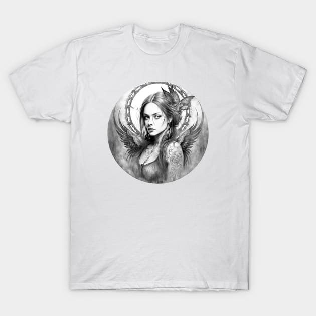 Gothic Angel with Tattoos T-Shirt by Dragonfly Tees